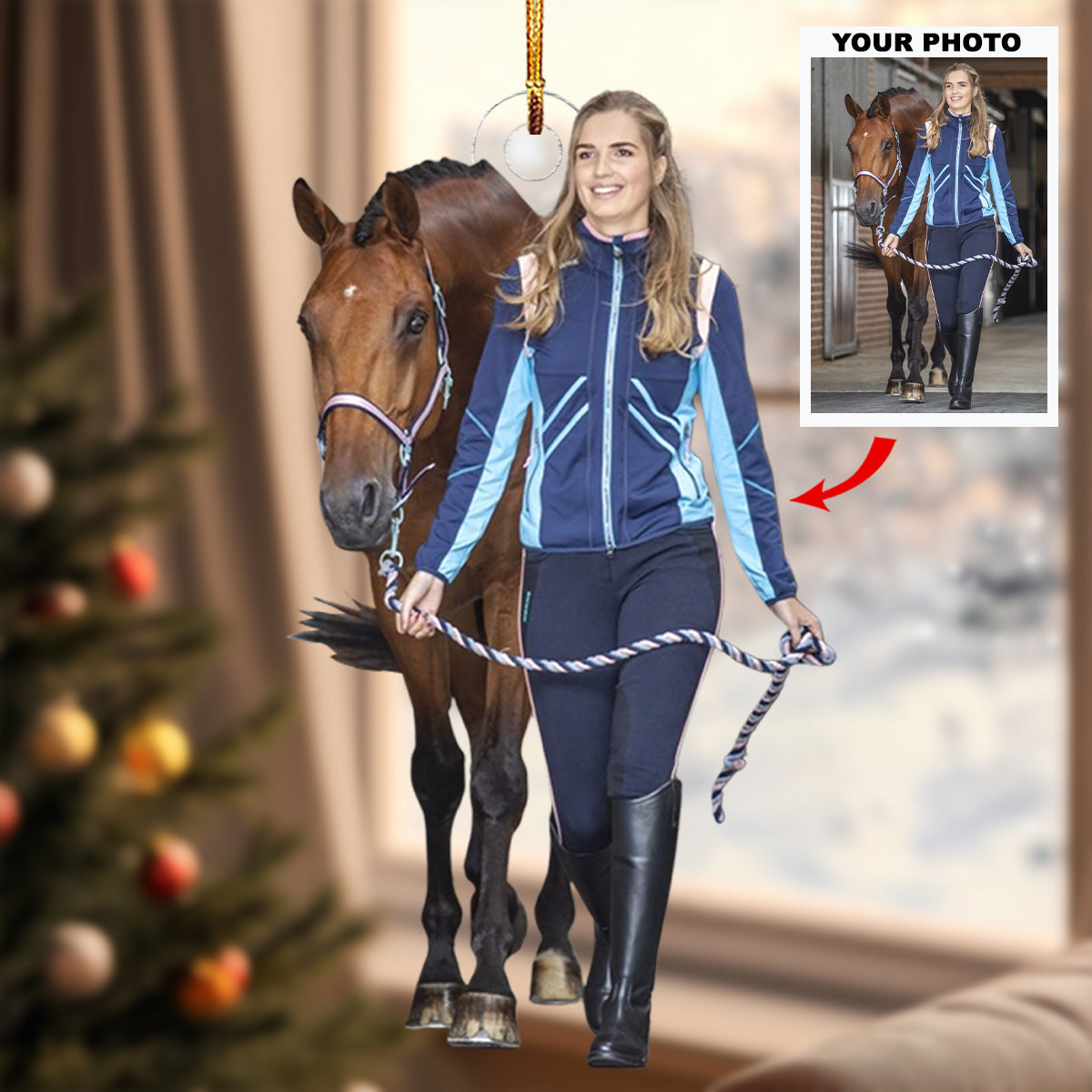 Custom Photo Horse Riding Ornament | Personalized Acrylic Equestrian Christmas Tree Keepsake THH29
