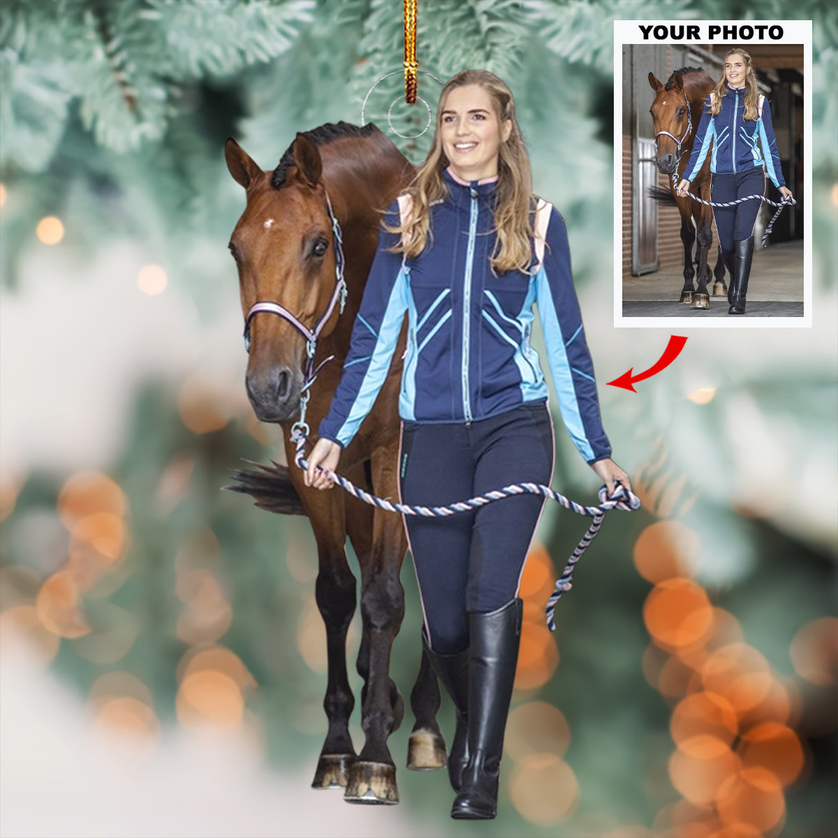Custom Photo Horse Riding Ornament | Personalized Acrylic Equestrian Christmas Tree Keepsake THH29