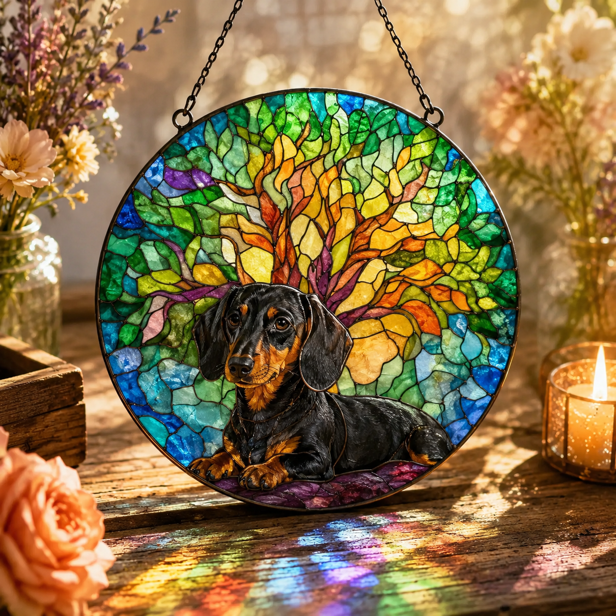 Custom Photo Dog Stained Glass Suncatcher – Custom Dog Lover Gifts | Gift For Dog Lover