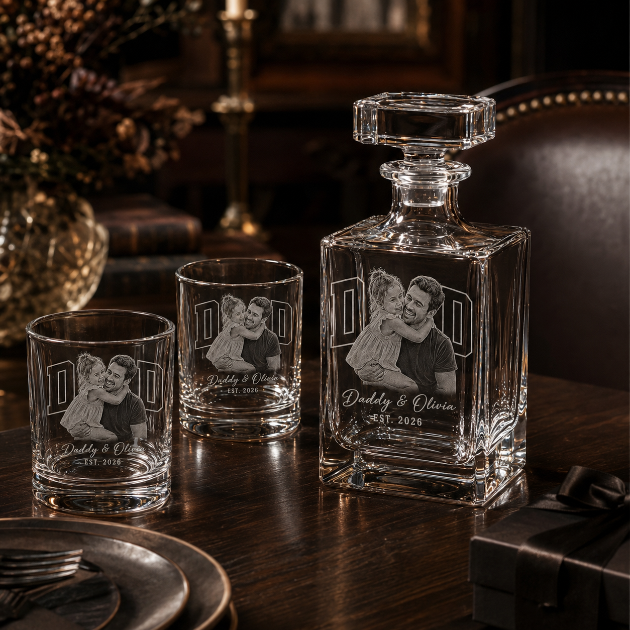 Custom Photo Dad Whiskey Decanter Set | Gift For Dad | Father's Day Gifts