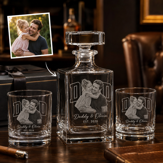 Custom Photo Dad Whiskey Decanter Set | Gift For Dad | Father's Day Gifts