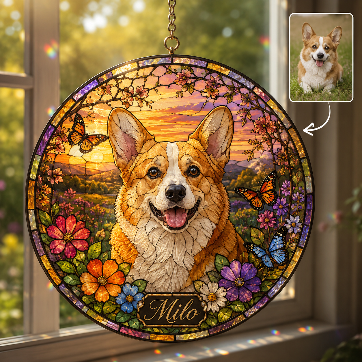 Custom Photo Dog Stained Glass Suncatcher – Custom Dog Lover Gifts | Gift For Dog Lover