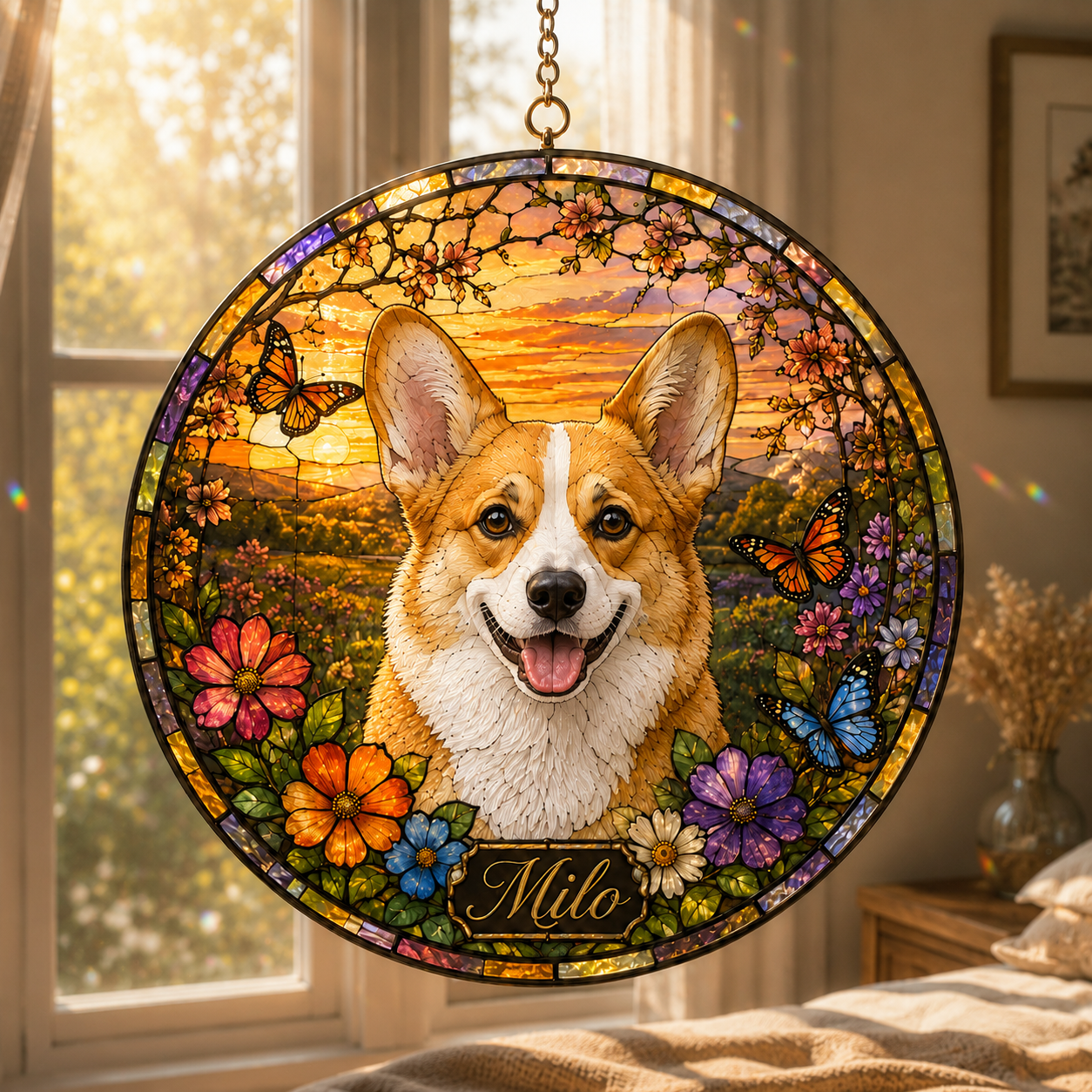 Custom Photo Dog Stained Glass Suncatcher – Custom Dog Lover Gifts | Gift For Dog Lover