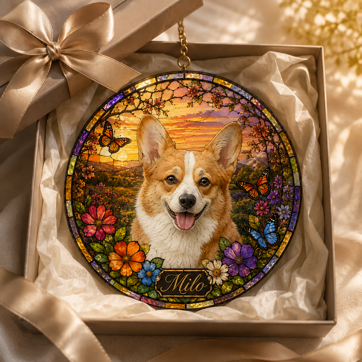 Custom Photo Dog Stained Glass Suncatcher – Custom Dog Lover Gifts | Gift For Dog Lover