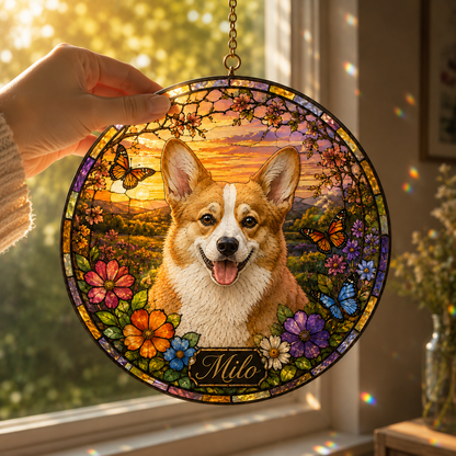 Custom Photo Dog Stained Glass Suncatcher – Custom Dog Lover Gifts | Gift For Dog Lover