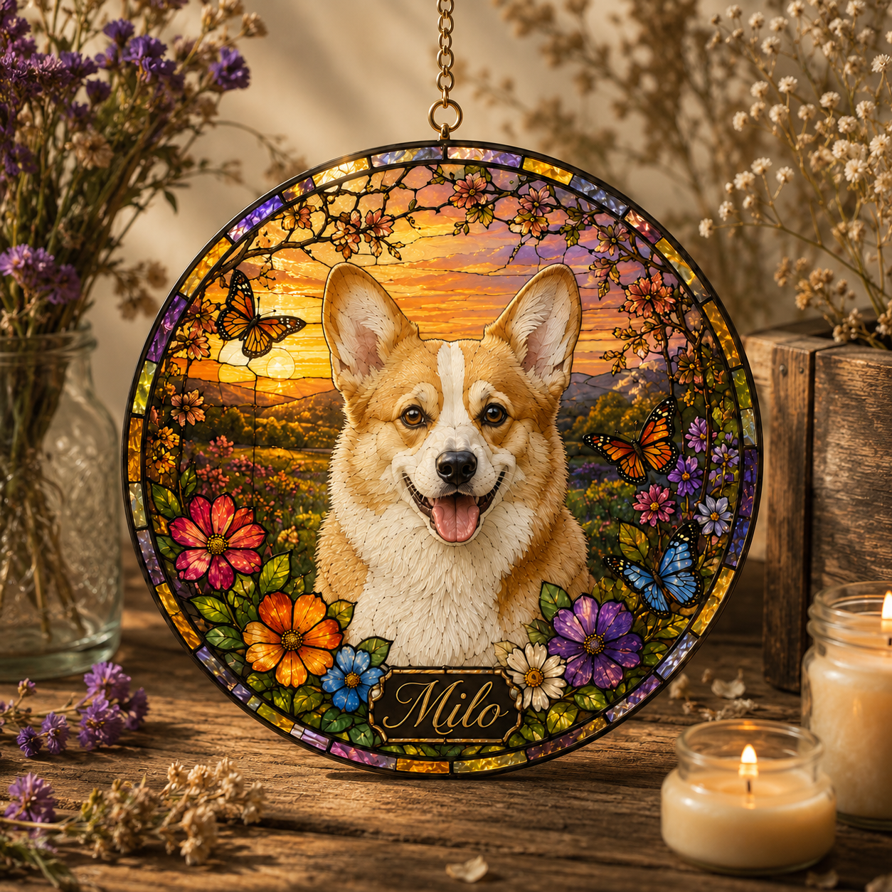 Custom Photo Dog Stained Glass Suncatcher – Custom Dog Lover Gifts | Gift For Dog Lover