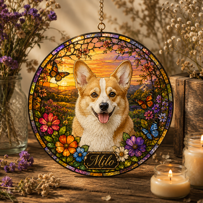 Custom Photo Dog Stained Glass Suncatcher – Custom Dog Lover Gifts | Gift For Dog Lover