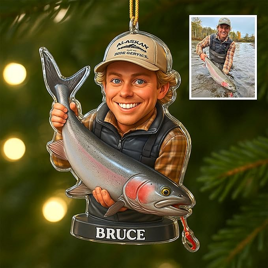 Personalized Photo Fishing Christmas Ornament - Gift for Fisherman