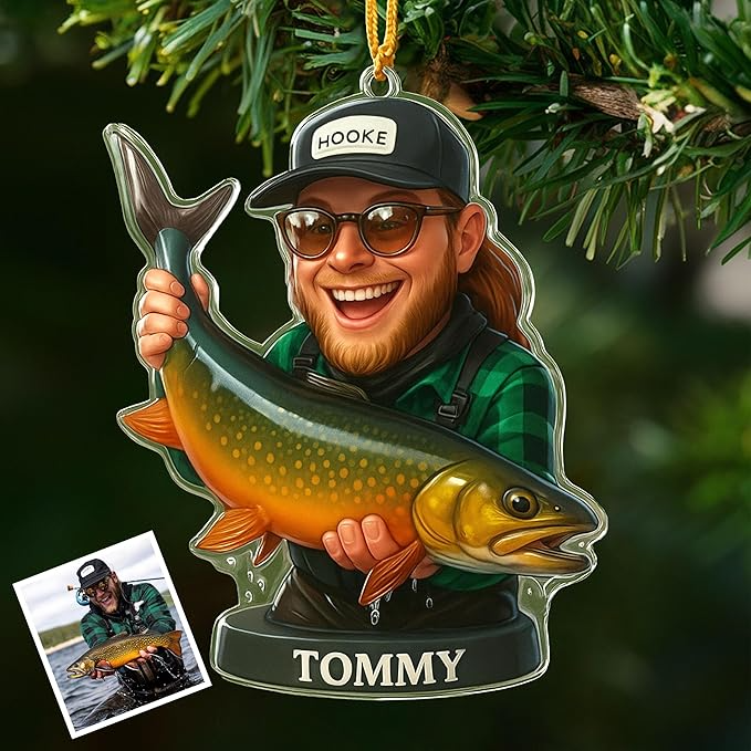 Personalized Photo Fishing Christmas Ornament - Gift for Fisherman