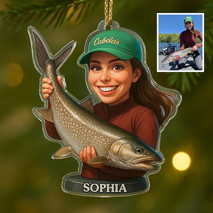 Personalized Photo Fishing Christmas Ornament - Gift for Fisherman