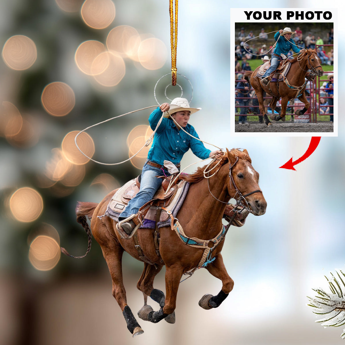 Custom Photo Horseback Riding Ornament | Personalized Acrylic Equestrian Christmas Tree Keepsake THH26