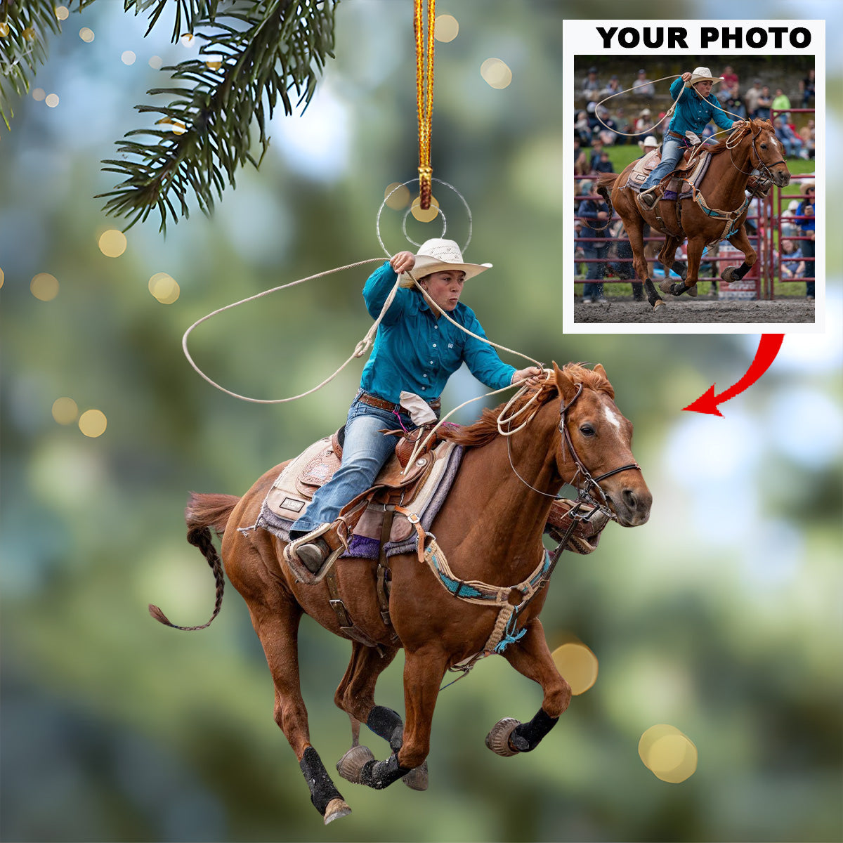 Custom Photo Horseback Riding Ornament | Personalized Acrylic Equestrian Christmas Tree Keepsake THH26