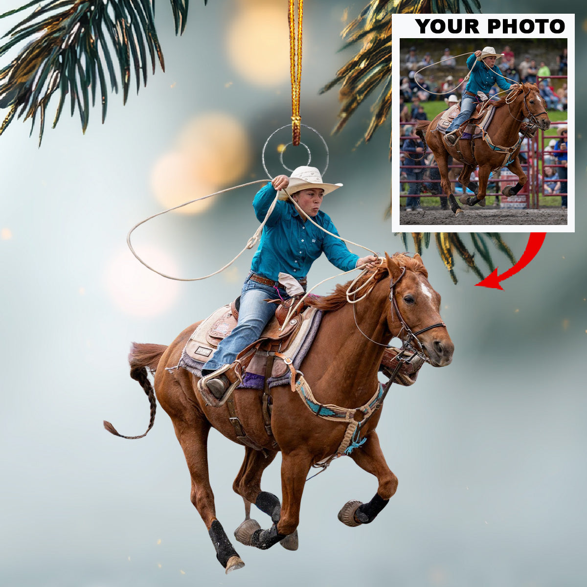 Custom Photo Horseback Riding Ornament | Personalized Acrylic Equestrian Christmas Tree Keepsake THH26