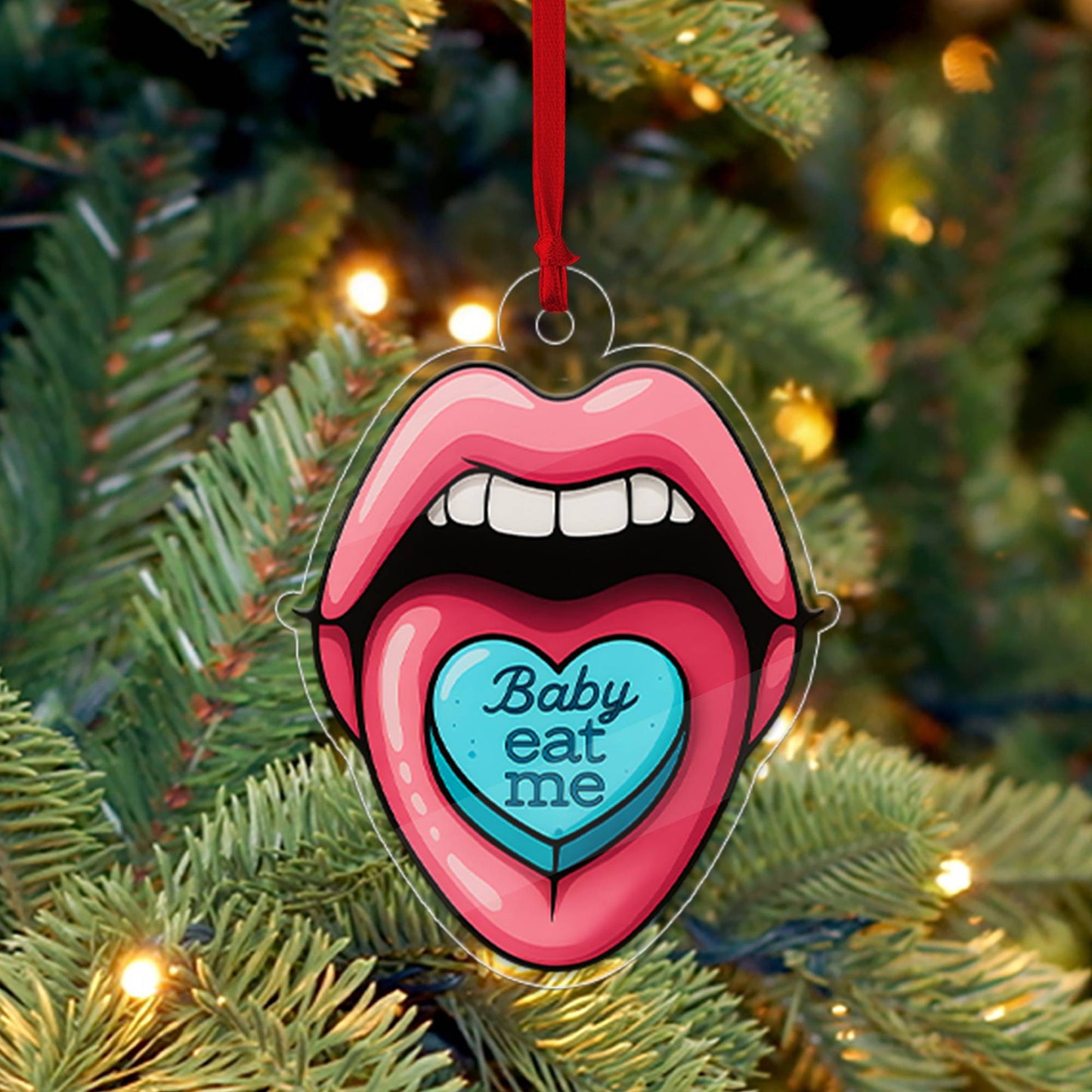 Funny Acrylic Ornament Eat Me Lips, Gift For Friends, Funny Ornament Gift, Spunky Decor, Adult Ornament, Lip Girl Ornament