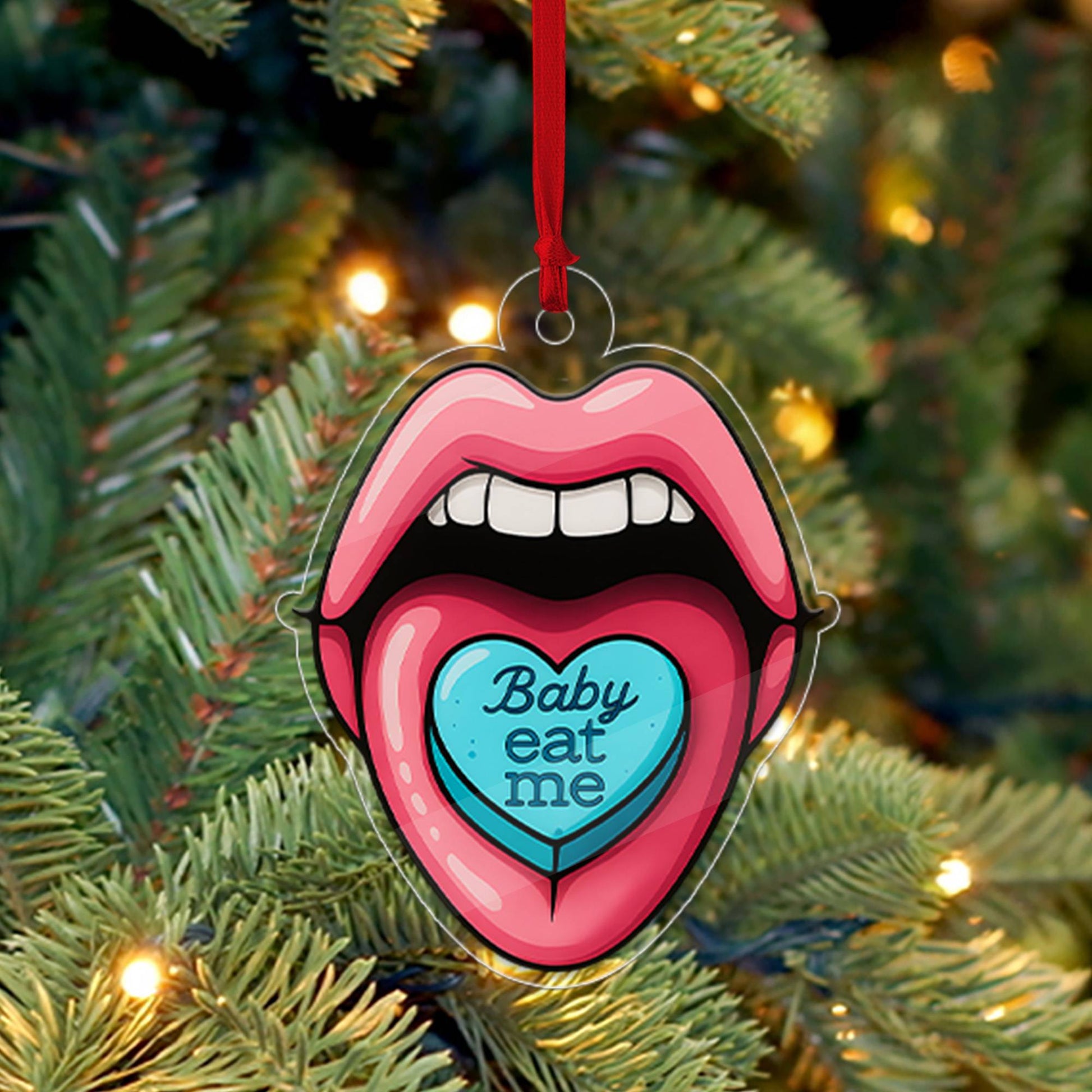 Funny Acrylic Ornament Eat Me Lips, Gift For Friends, Funny Ornament Gift, Spunky Decor, Adult Ornament, Lip Girl Ornament