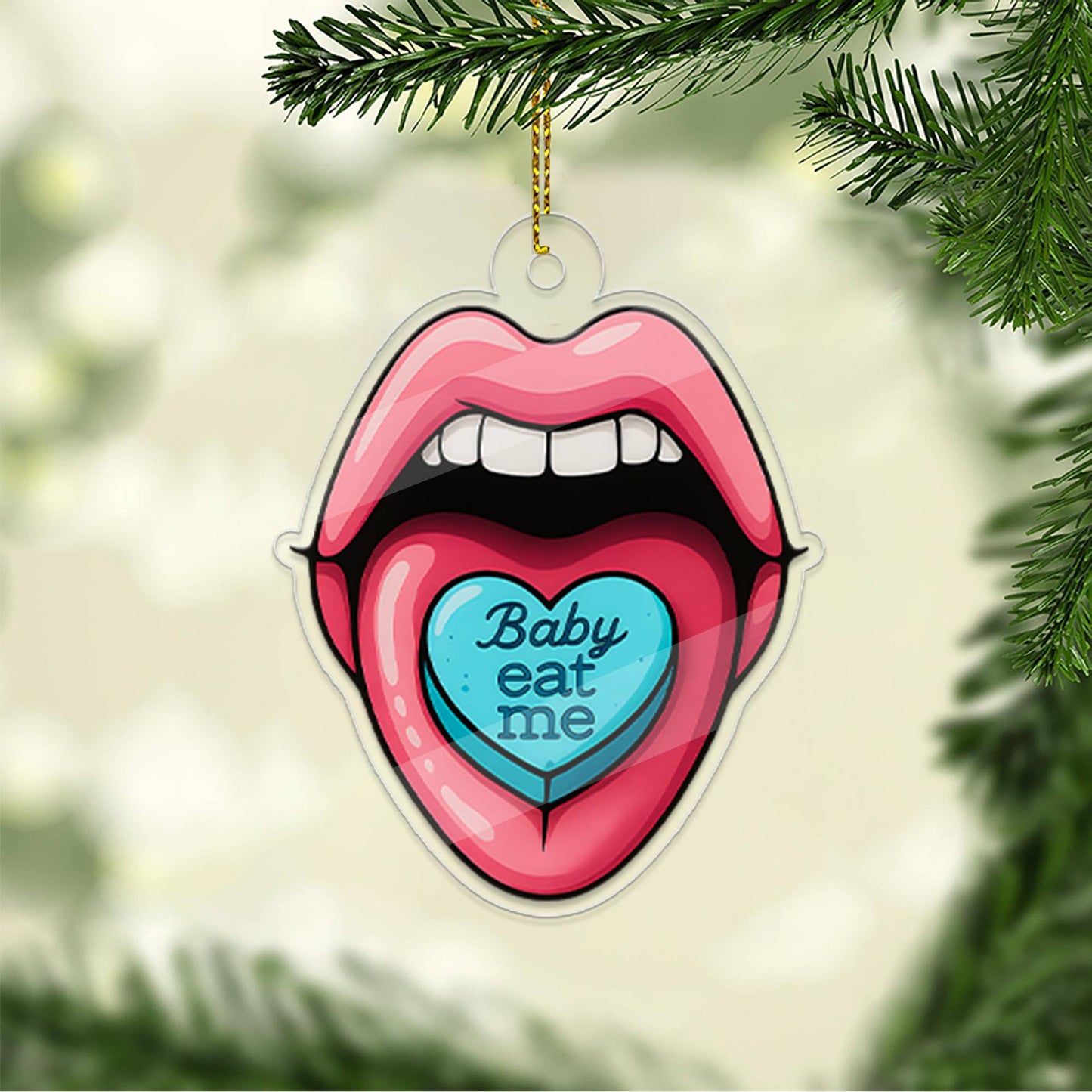 Funny Acrylic Ornament Eat Me Lips, Gift For Friends, Funny Ornament Gift, Spunky Decor, Adult Ornament, Lip Girl Ornament