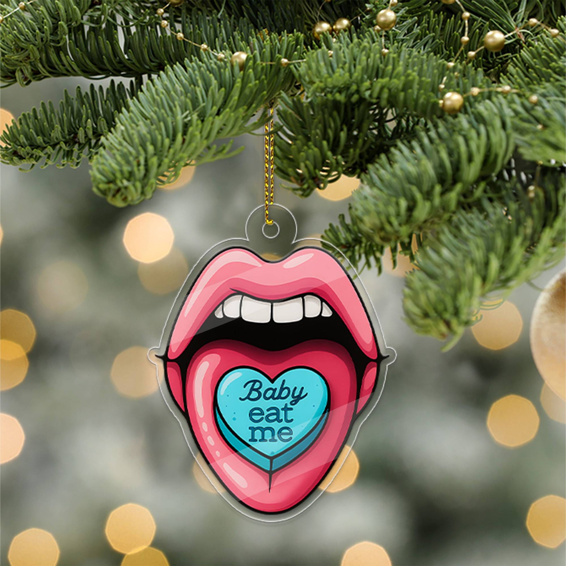 Funny Acrylic Ornament Eat Me Lips, Gift For Friends, Funny Ornament Gift, Spunky Decor, Adult Ornament, Lip Girl Ornament