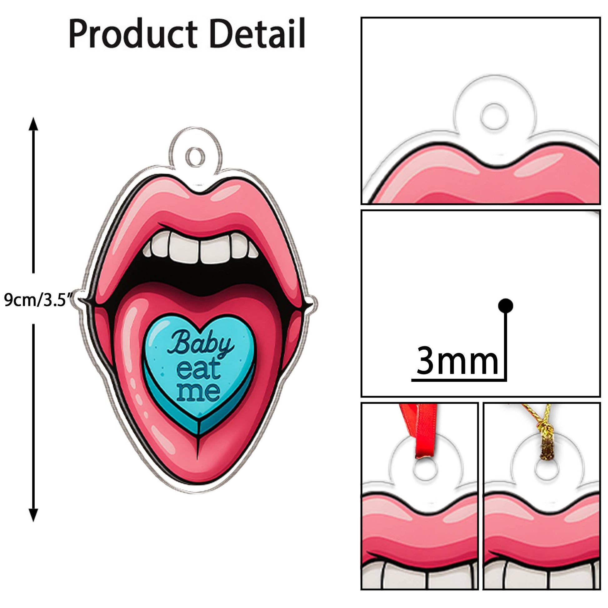 Funny Acrylic Ornament Eat Me Lips, Gift For Friends, Funny Ornament Gift, Spunky Decor, Adult Ornament, Lip Girl Ornament