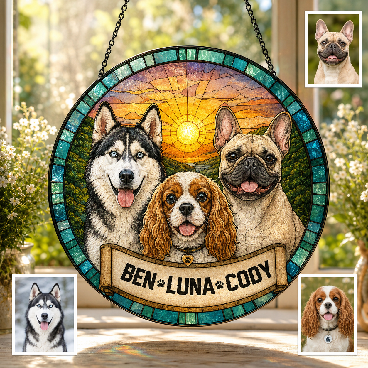 Custom Photo Dog Stained Glass Suncatcher – Personalized Dog Lover Gifts | Gift For Dog Lover