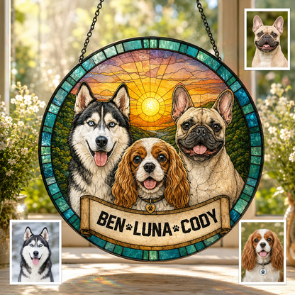 Custom Photo Dog Stained Glass Suncatcher – Personalized Dog Lover Gifts | Gift For Dog Lover