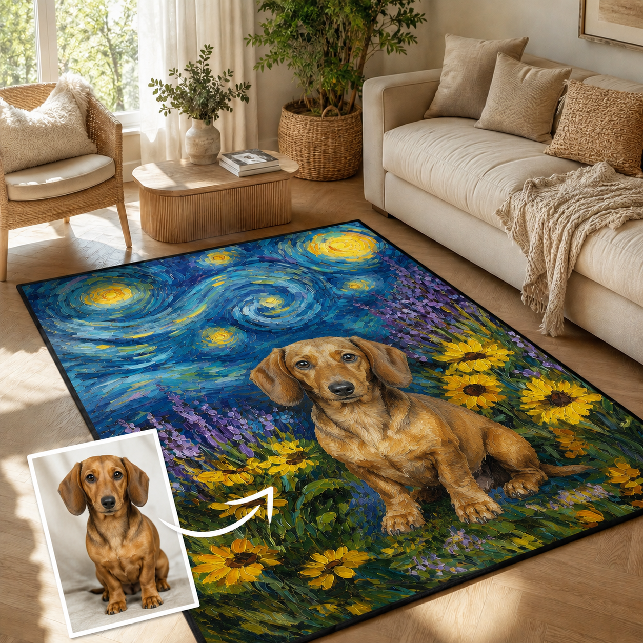 Custom Photo Starry Night Dog Area Rug | Gift For Dog Lovers