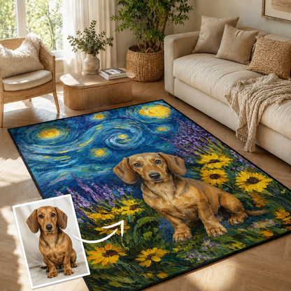 Custom Photo Starry Night Dog Area Rug | Gift For Dog Lovers