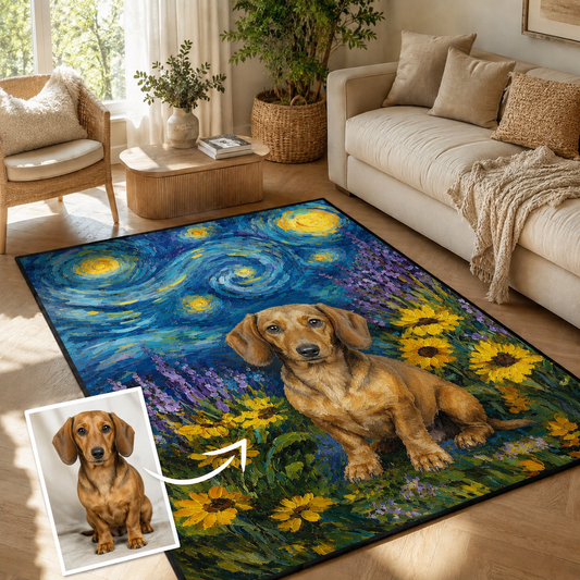 Custom Photo Starry Night Dog Area Rug | Gift For Dog Lovers