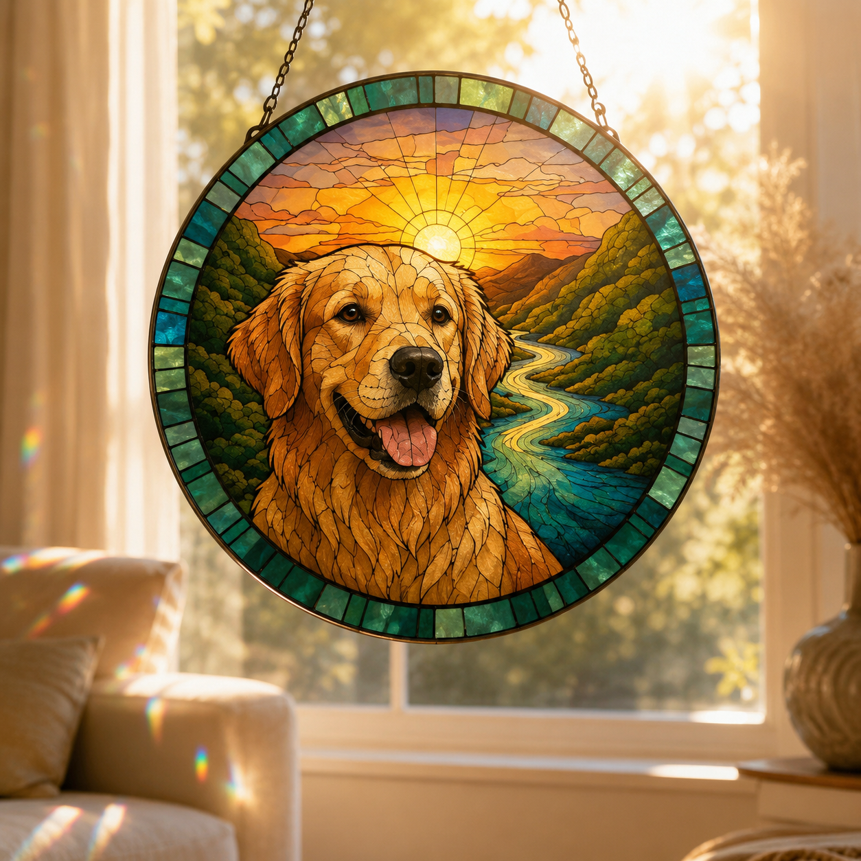 Custom Photo Dog Stained Glass Suncatcher – Personalized Dog Lover Gifts | Gift For Dog Lover