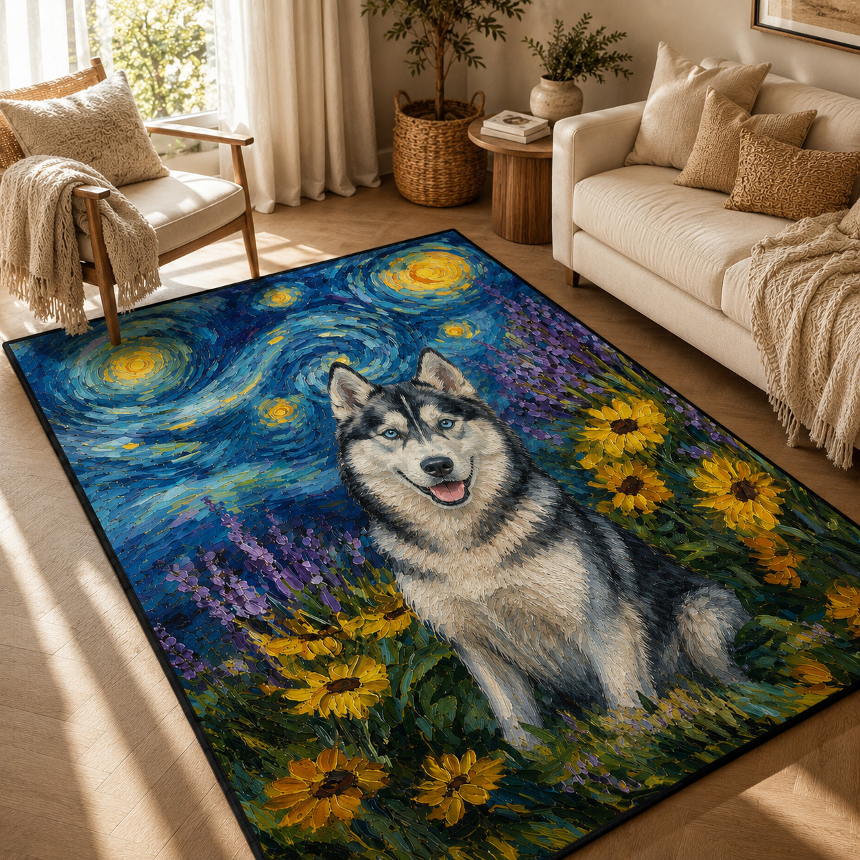 Custom Photo Starry Night Dog Area Rug | Gift For Dog Lovers