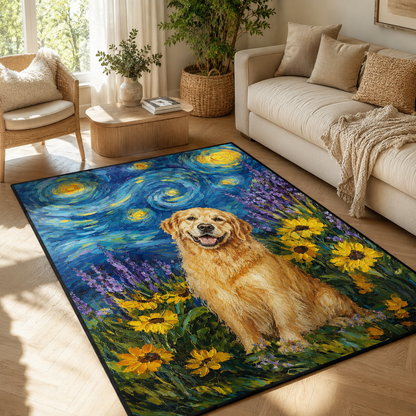 Custom Photo Starry Night Dog Area Rug | Gift For Dog Lovers