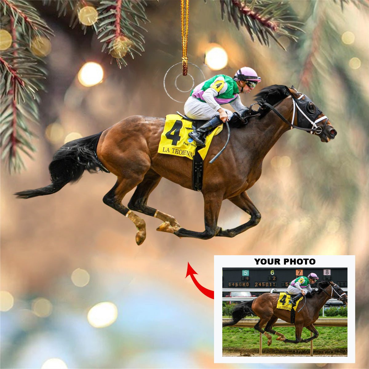 Custom Photo Horseback Riding Ornament | Personalized Acrylic Equestrian Christmas Tree Keepsake THH27