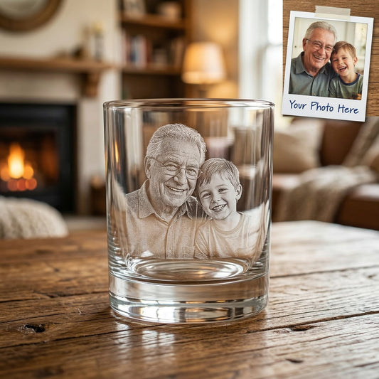 Custom Photo Grandpa Whiskey Glass | Photo Grandpa Portrait Gift | Father's Day Gifs For Grandpa | Gift For Grandpa