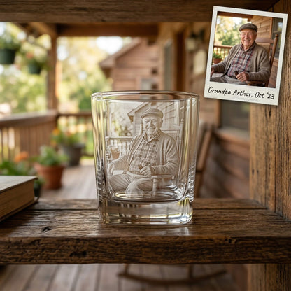 Custom Grandpa Whiskey Glass | Photo Grandpa Portrait Gift | Father's Day Gifs For Grandpa | Gift For Grandpa