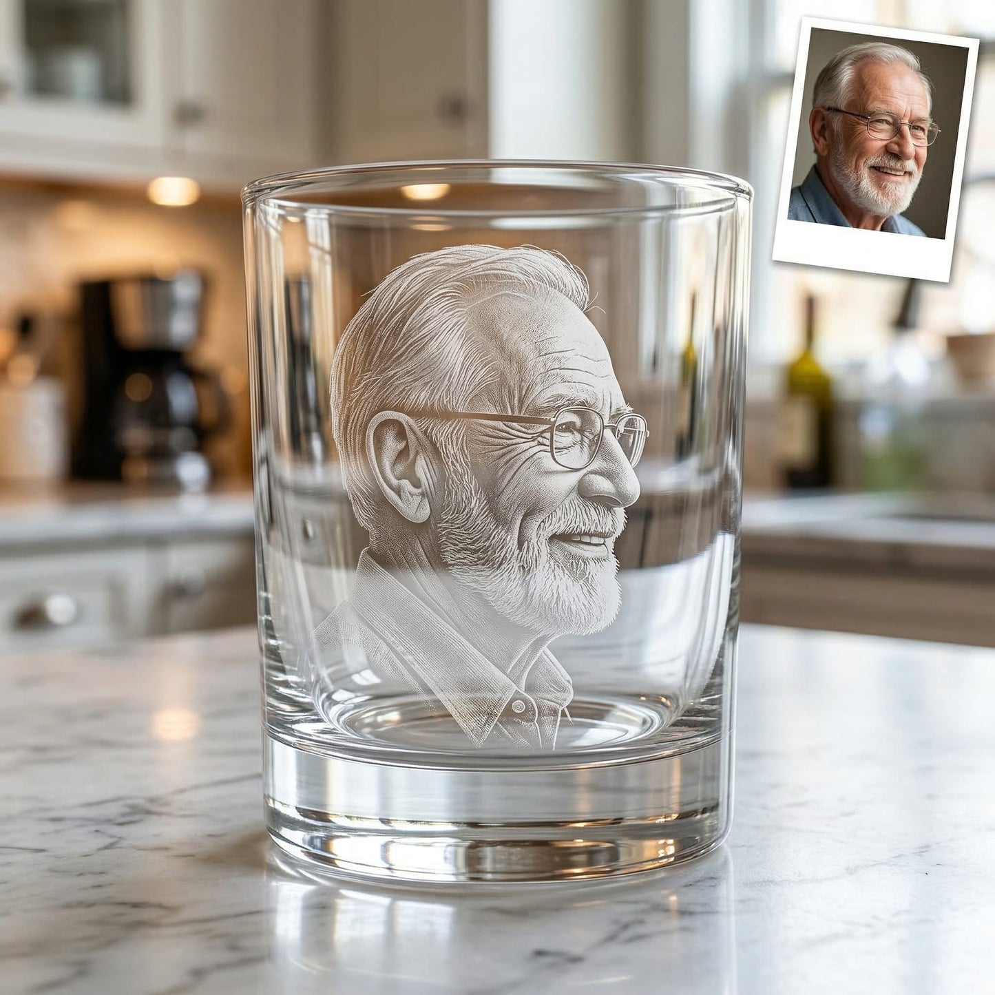 Custom Grandpa Whiskey Glass | Photo Grandpa Portrait Gift | Father's Day Gifs For Grandpa | Gift For Grandpa