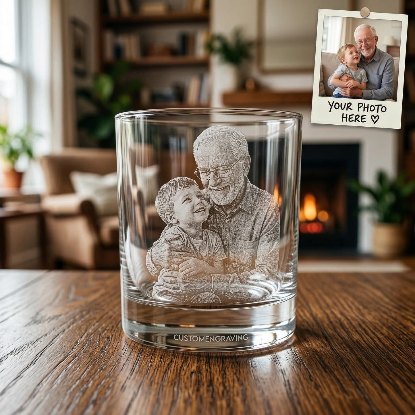 Custom Photo Grandpa Whiskey Glass | Photo Grandpa Portrait Gift | Father's Day Gifs For Grandpa | Gift For Grandpa