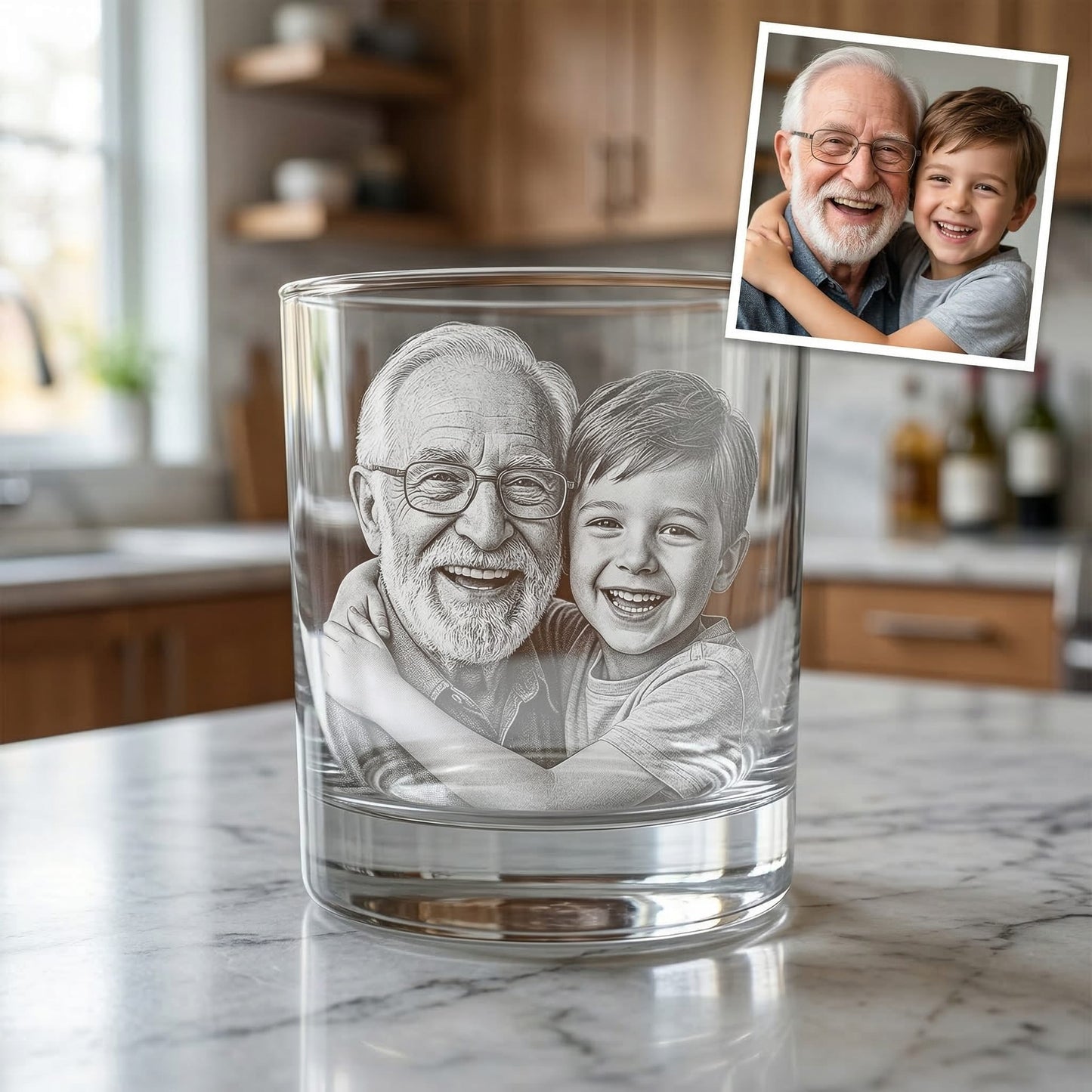 Custom Photo Grandpa Whiskey Glass | Photo Grandpa Portrait Gift | Father's Day Gifs For Grandpa | Gift For Grandpa