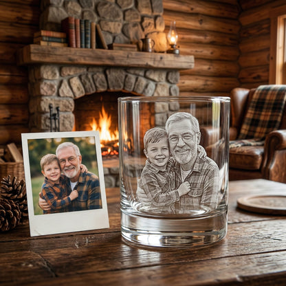 Custom Photo Grandpa Whiskey Glass | Photo Grandpa Portrait Gift | Father's Day Gifs For Grandpa | Gift For Grandpa