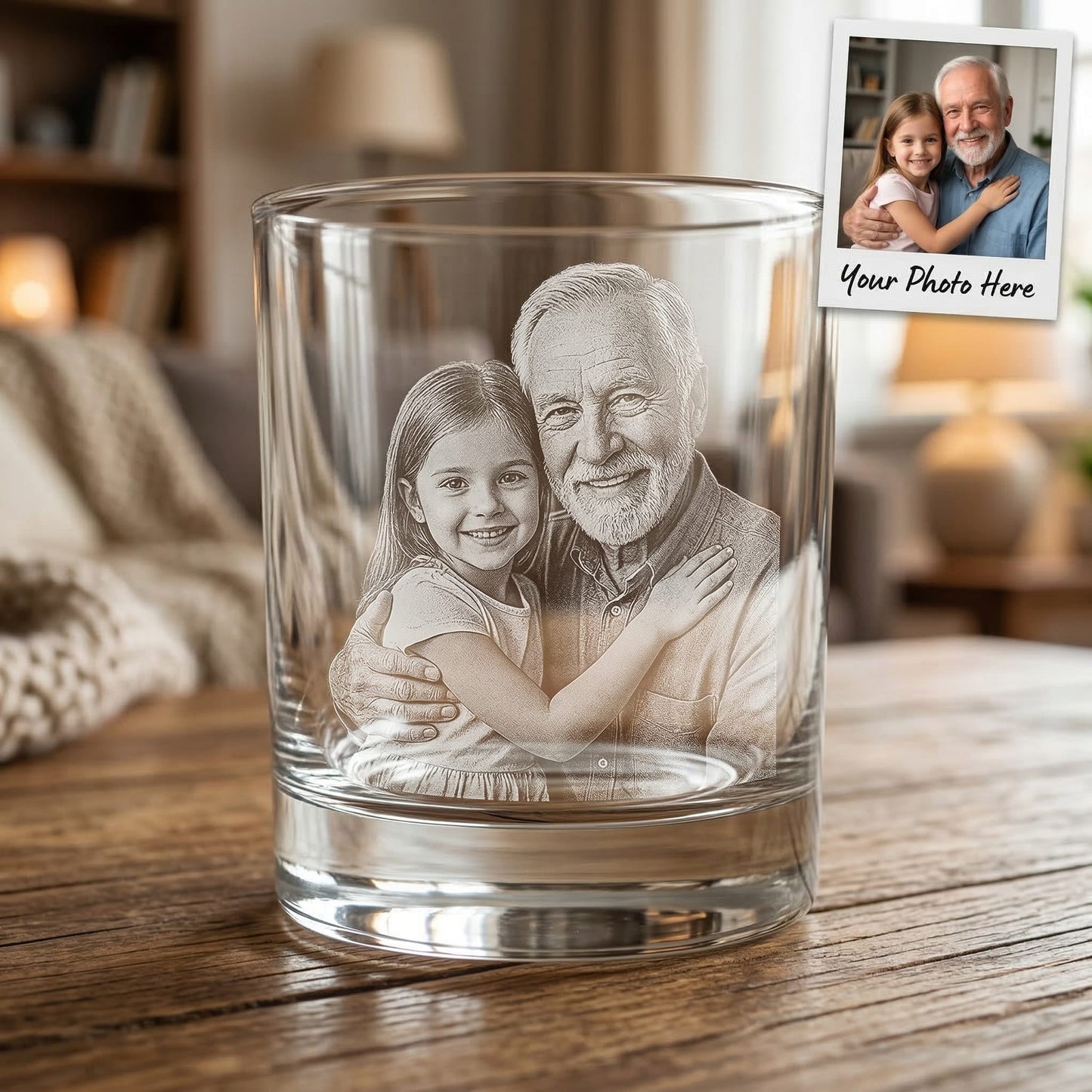 Custom Photo Grandpa Whiskey Glass | Photo Grandpa Portrait Gift | Father's Day Gifs For Grandpa | Gift For Grandpa