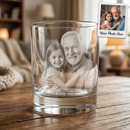 Custom Photo Grandpa Whiskey Glass | Photo Grandpa Portrait Gift | Father's Day Gifs For Grandpa | Gift For Grandpa