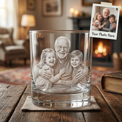 Custom Photo Grandpa Whiskey Glass | Photo Grandpa Portrait Gift | Father's Day Gifs For Grandpa | Gift For Grandpa