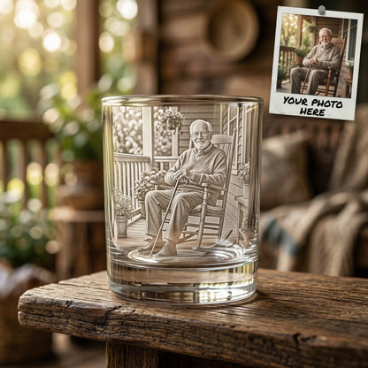Custom Grandpa Whiskey Glass | Photo Grandpa Portrait Gift | Father's Day Gifs For Grandpa | Gift For Grandpa
