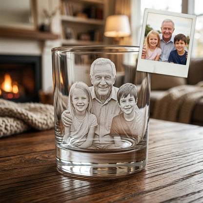 Custom Grandpa Whiskey Glass | Photo Grandpa Portrait Gift | Father's Day Gifs For Grandpa | Gift For Grandpa