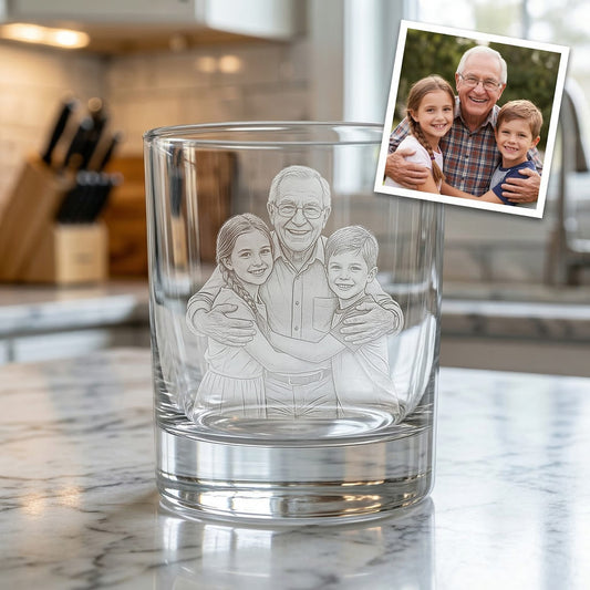 Custom Grandpa Whiskey Glass | Photo Grandpa Portrait Gift | Father's Day Gifs For Grandpa | Gift For Grandpa