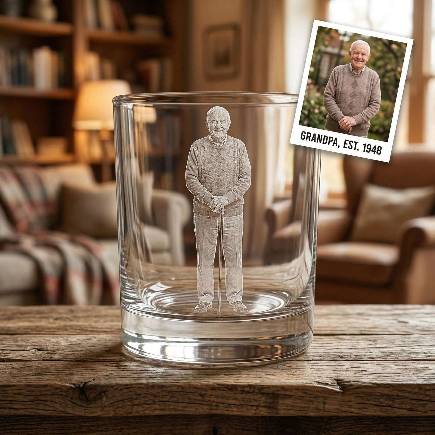 Custom Grandpa Whiskey Glass | Photo Grandpa Portrait Gift | Father's Day Gifs For Grandpa | Gift For Grandpa
