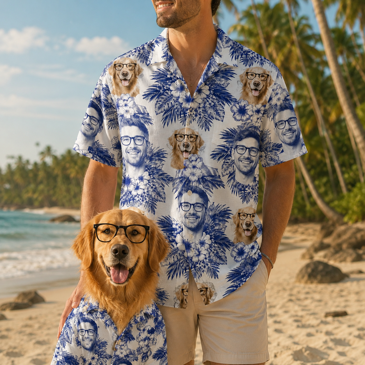 Custom Photo Dog Shirt, Personalized Hawaiian Shirt, Dog Lover Vacation Gift For Dog