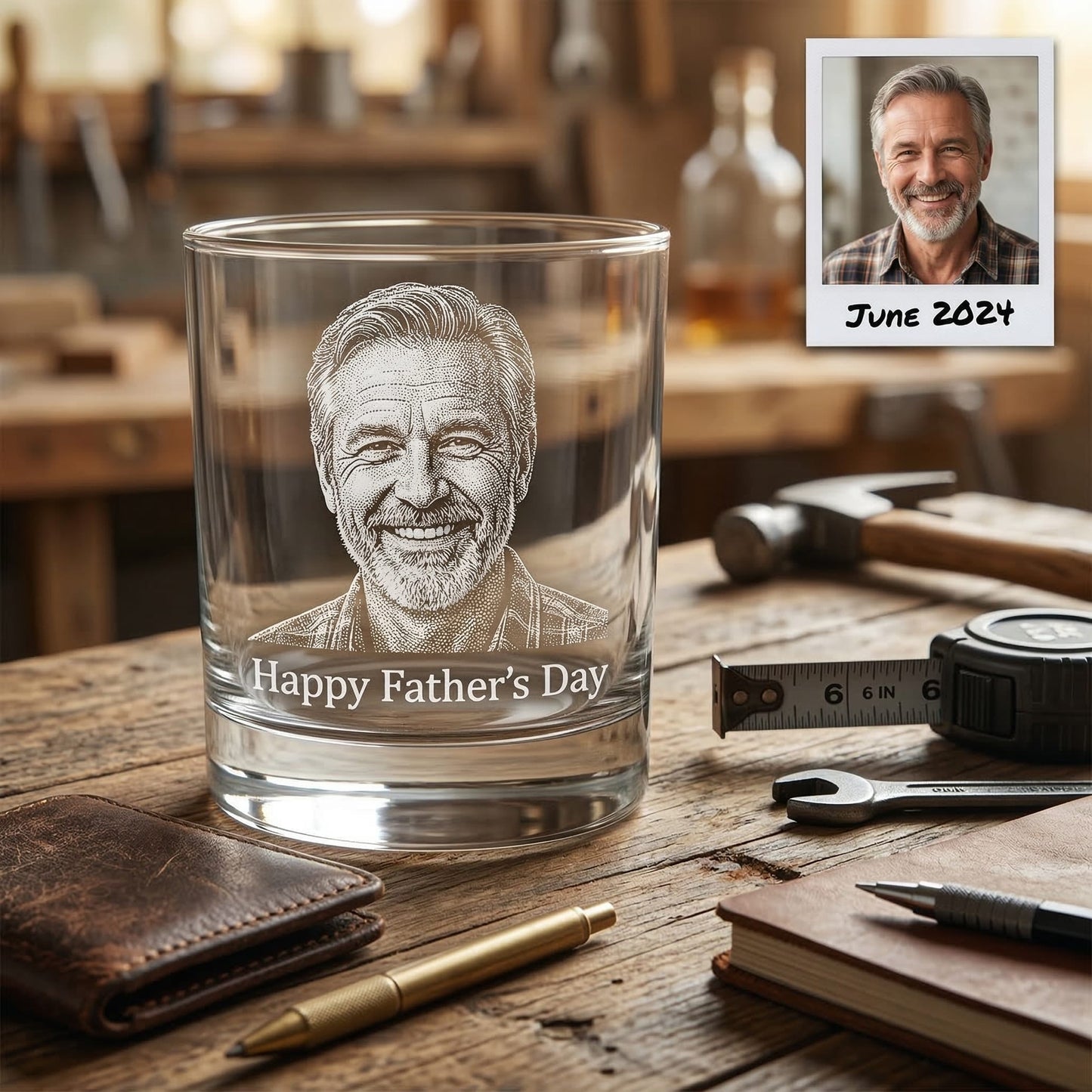 Custom Photo Happy Father Day Whiskey Glass | Photo Dad Portrait Gift | Father's Day Gifs | Gift For Father