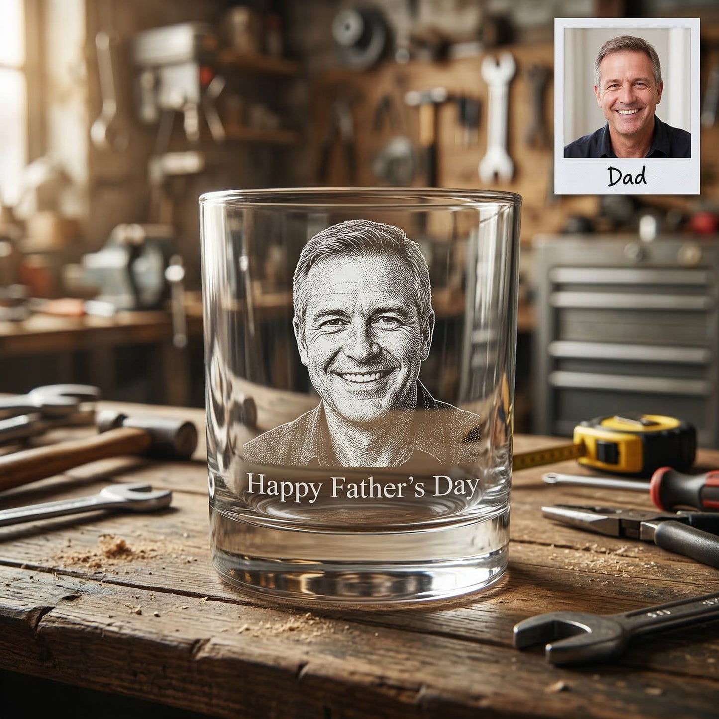 Custom Photo Happy Father Day Whiskey Glass | Photo Dad Portrait Gift | Father's Day Gifs | Gift For Father