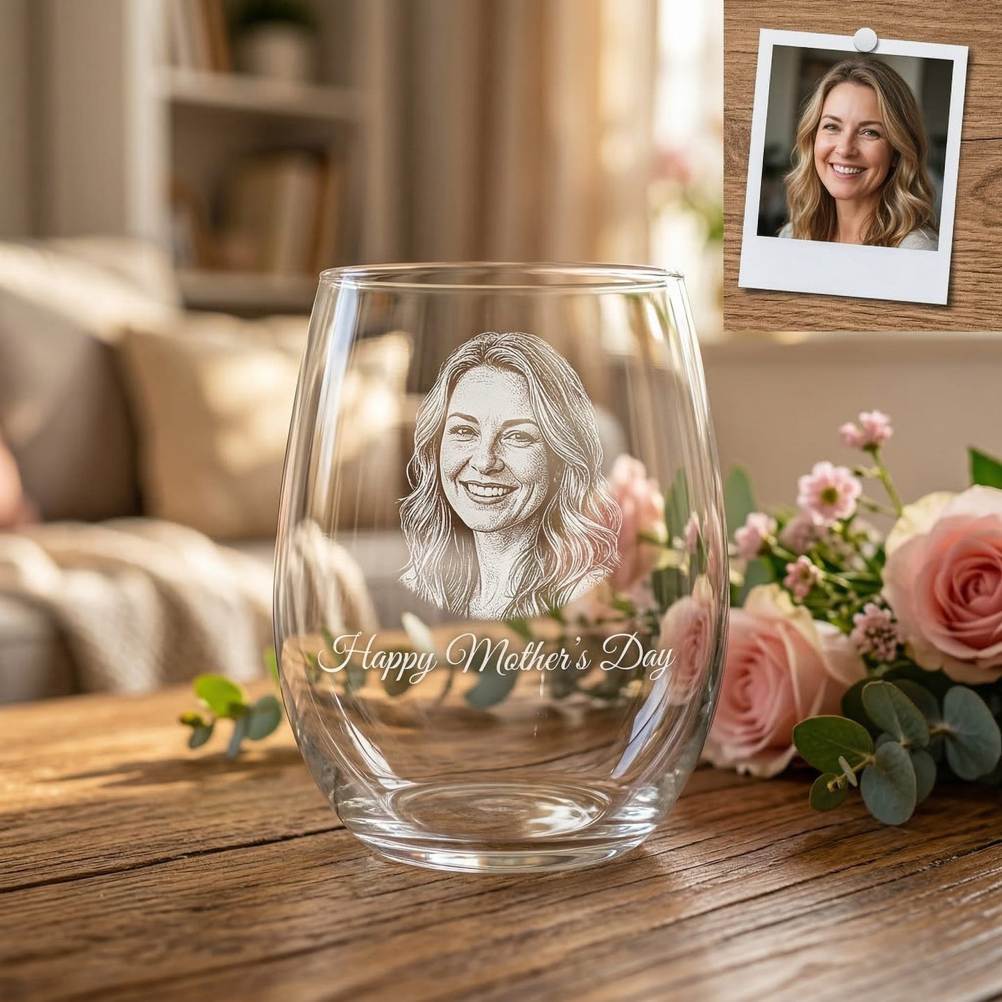 Custom Photo Happy Mother's Day Wine Glass | Mom Wine Glass | Gift For Mom | Mother's Day Gifts