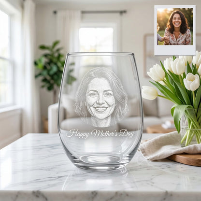 Custom Photo Happy Mother's Day Wine Glass | Mom Wine Glass | Gift For Mom | Mother's Day Gifts