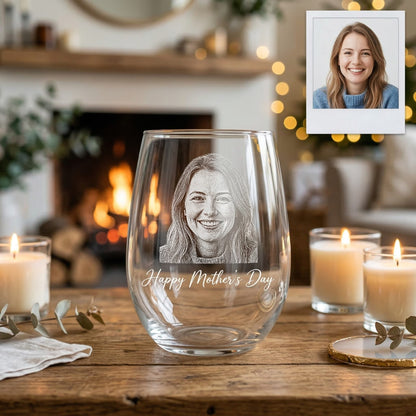 Custom Photo Happy Mother's Day Wine Glass | Mom Wine Glass | Gift For Mom | Mother's Day Gifts